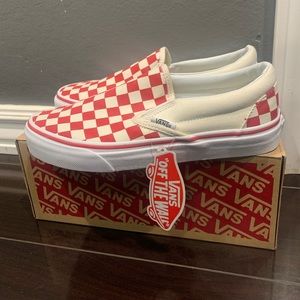 VANS RED AND WHITE CHECKER SLIP ON -  NWT